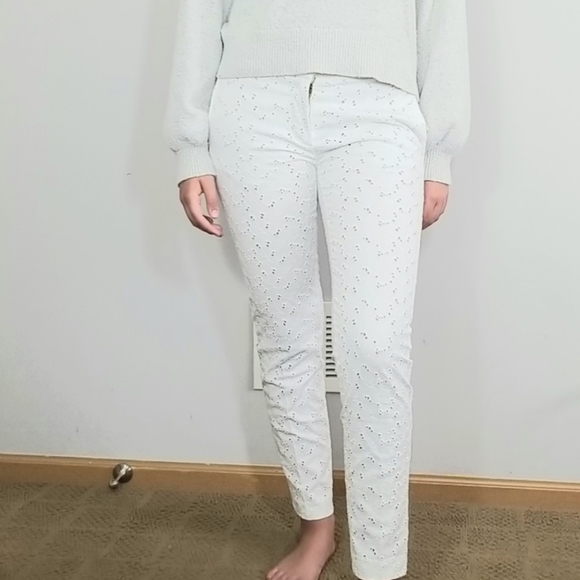 Monocrom Eyelet White Straight Leg Dress Pants - Picture 2 of 13